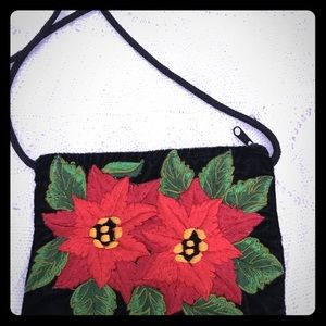 Small velvet bag with shoulder strap